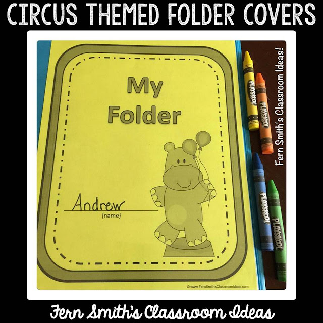 Do You Have a Circus Classroom Theme? Your students will love these daily work folder covers for their student binders and you will love how organized these folders make your classroom management easier! There are SIX different character / color schemes included in this download:  1. Zebra Circus Train with a Green Border. 2. Circus Elephant with a Bright Blue Border. 3. Monkey Circus Train with a Yellow Border. 4. Circus Hippo with a Red Border. 5. Giraffe Circus Train with a Light Blue Border. 6. Circus Train with a Clown Conductor with a Dark Gray Border. Fern Smith's Classroom Ideas at TeachersPayTeachers.