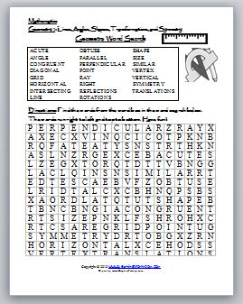 Math Crossword Puzzles on Geometry Word Search Puzzle  Lines  Angles Transformations  Symmetry