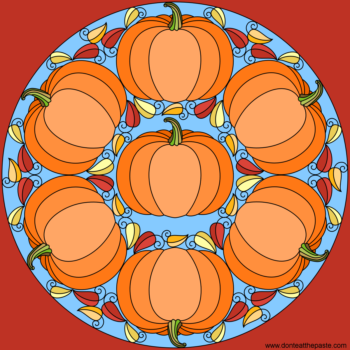 Pumpkin mandala for autumn- blank version available to color