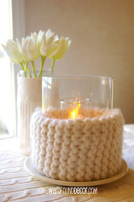 winter,white,DIY,diy decorating,home decor,seasonal,sweaters,crafting,Debs favorites,sweater-wrapped vases,sweater-wrapped candles,yarn crafts,yarn-wrapped vases,yarn-wrapped candles,winter home decor,winter decorating,winter whites.