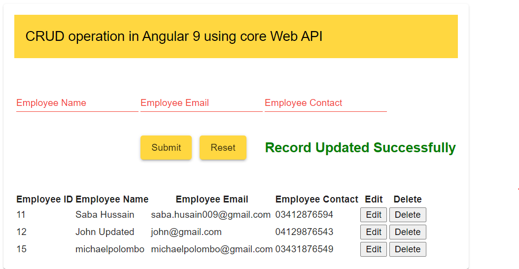 CRUD Operation in Angular 9 using Core Web API