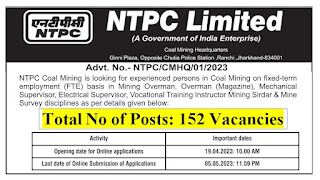NTPC Recruitment 2023152 Supervisor Posts