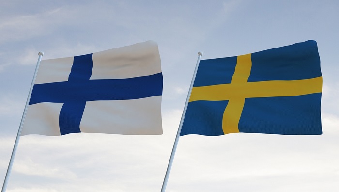 Finland and Sweden Flags Side by side