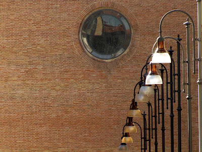 A line of strret light with the Cathedral in background, Livorno