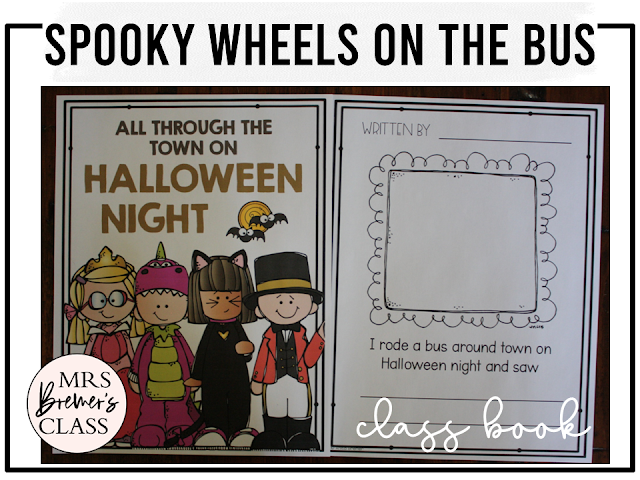 Spooky Wheels on the Bus book activities unit with printables, literacy companion activities, reading worksheets, and a craft for Kindergarten and First Grade