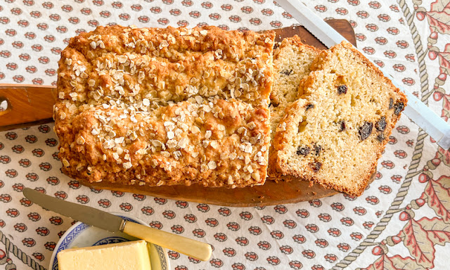 Food Lust People Love: This oatmeal raisin gluten-free quick bread is made with oat flour and a bread flour mix for a light loaf that is great as is and even better toasted.