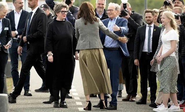 Crown Princess Mary Rosehip midi skirt by Apiece Apart. Crown Princess Mary in Dulong Esme earrings