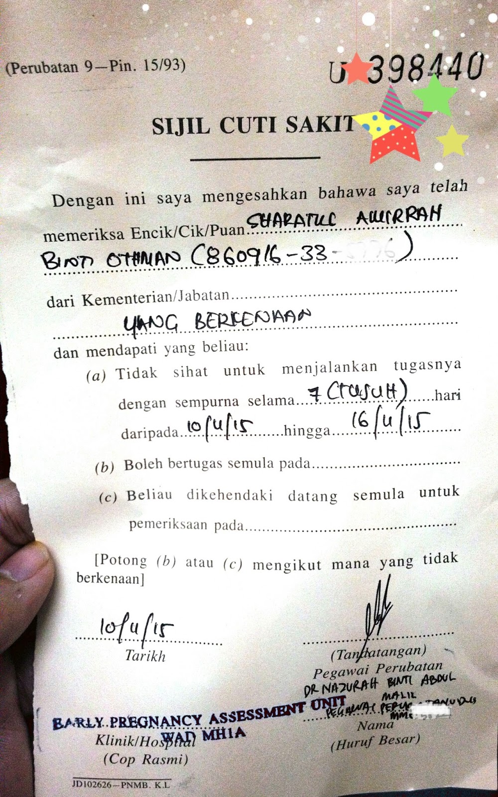 Contoh Surat Mc Hospital Kerajaan