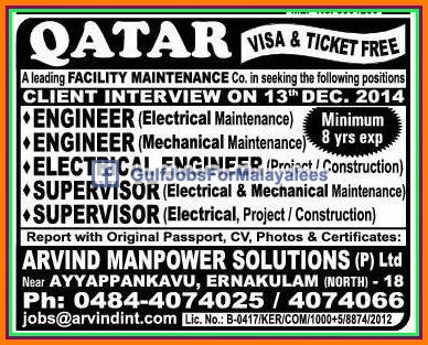 Facility management company jobs for Qatar