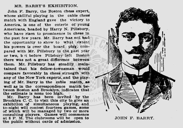 1896, John Finan Barry, Simultaneous Chess Exhibition