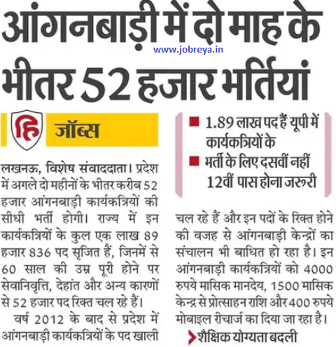 52000 posts to be filled within two months in UP Anganwadi Upcoming Vacancy 2022-23 notification latest news update in hindi