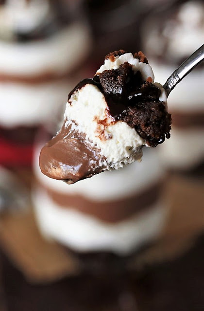 Bite of Brownie Parfaits On a Spoon Image