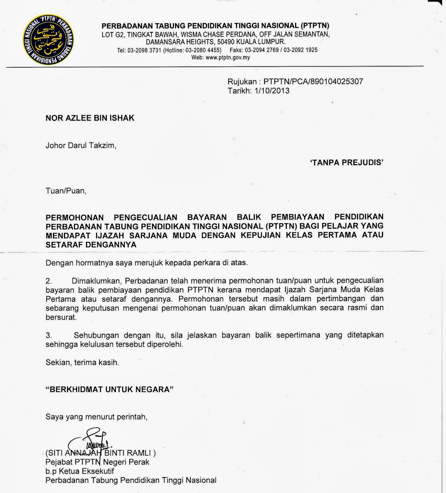 Contoh Palang Surat Ptptn