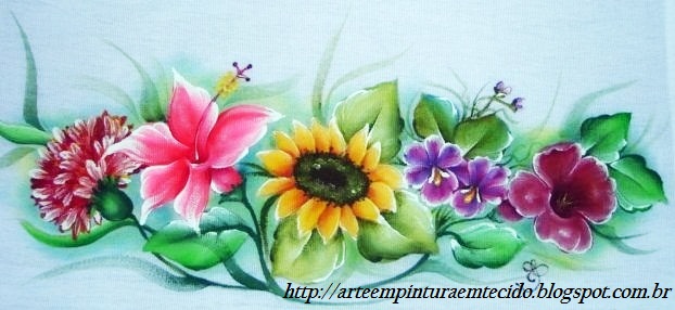 pintura em tecido flores  pano de prato