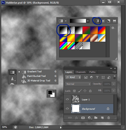 Settings for the gradient tool.