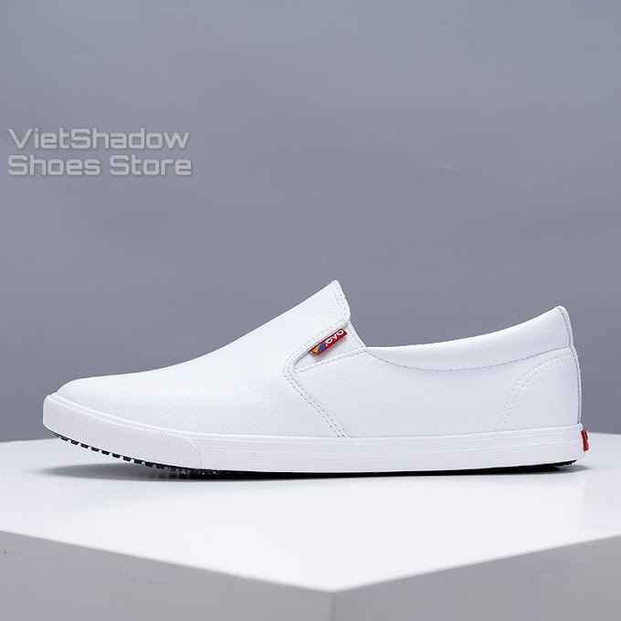 [ vietshadow.shoes ] Slip on da nam - Giày lười da nam cao cấp thương hiệu LEYO - Da PU 3 màu đen, trắng và xanh navy - Mã SP A5192