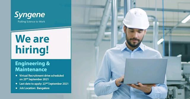 Job Availables, Syngene International Ltd Virtual Recruitment Drive for Engineering & Maintenance Dept - Multiple Opening