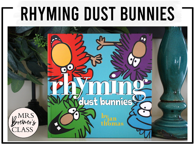 Rhyming Dust Bunnies book activities unit with literacy printables, reading companion worksheets, lesson ideas, and a craft for Kindergarten and First Grade