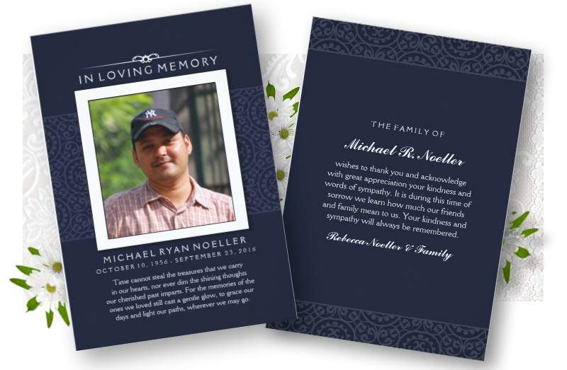 navy blue & white photo sympathy memorial thank you card designed by Julie Alvarez