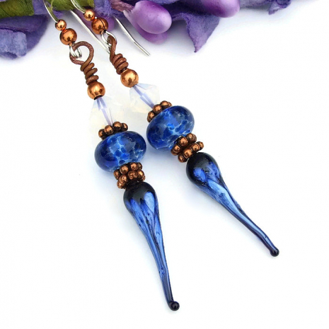 blue spikes boho earrings