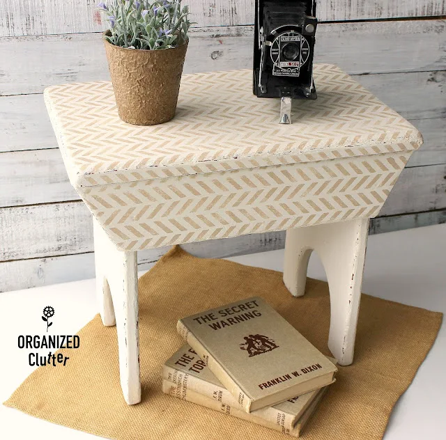 Photo of a stenciled herringbone stool.