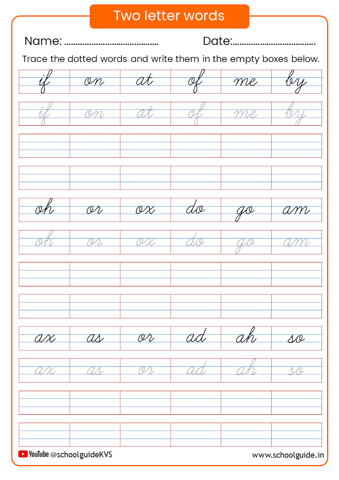 Two Letter Words Cursive Worksheets