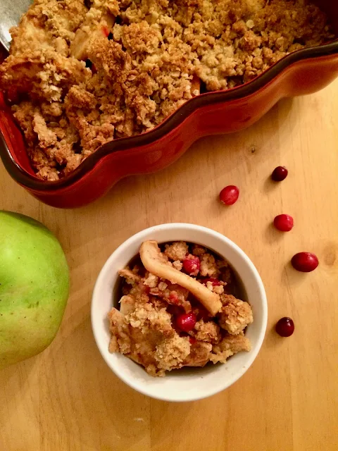 Bowl of cranberry apple crisp.