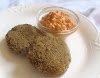 Quinoa Chickpea Flour Falafel amongst Mung Beans together with Roasted Red Pepper Sauce