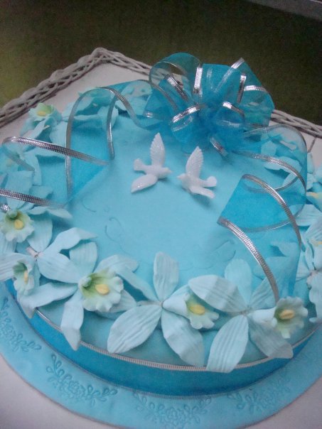 This blue orchids cake was ordered for a wedding hantaran