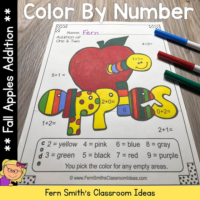 Click Here to Download These Fall Color By Number Addition Apple Themed Printables For Your Students Today!