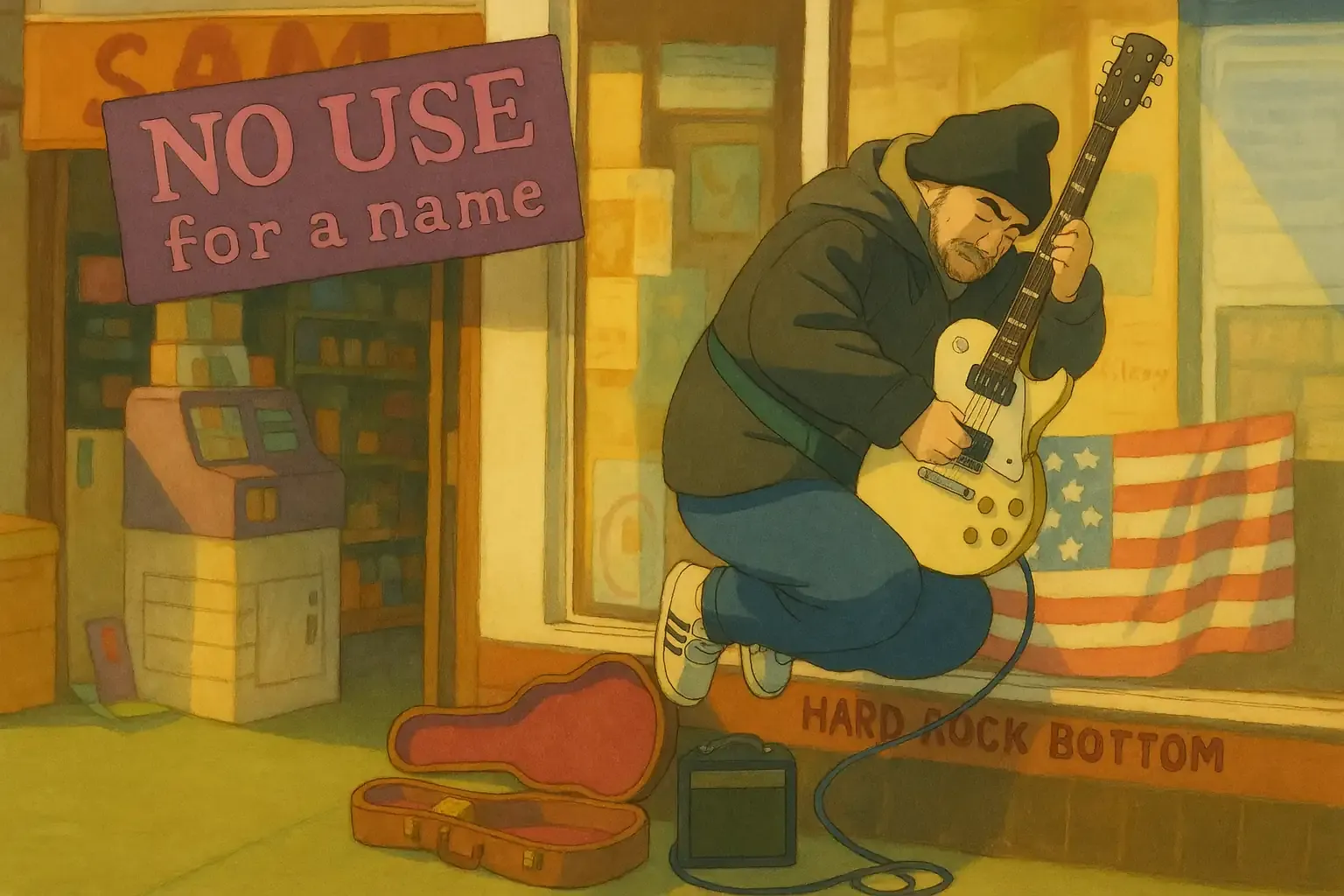 Ilustrasi lagu This Is A Rebel Song - No Use For A Name dan Karina Denike dengan gaya Studio Ghibli