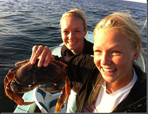 Aubrey and Rennie with crab