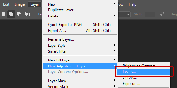 Layer>New Adjustments Layer>Levels.