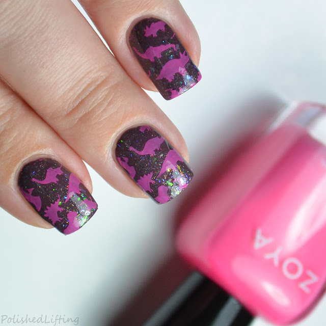 pink dinosaur nail art