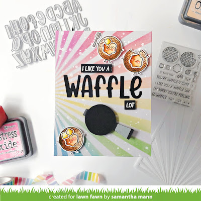 I Like You a Waffle Lot Card by Samantha M for Lawn Fawn, Die Cutting, Interactive, Distress Inks, Card Making, Handmade Cards, Waffles, Stencil, Valentine's Day, #lawnfawn #diecutting #fussycutting #distressinks #inkblending #waffles #cardmaking #cards #interactivecard