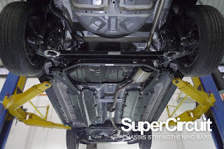 Perodua Bezza undercarriage with the SUPERCIRCUIT Rear Lower Bar installed.