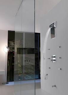 vanity shower waterfall bathroom design idea