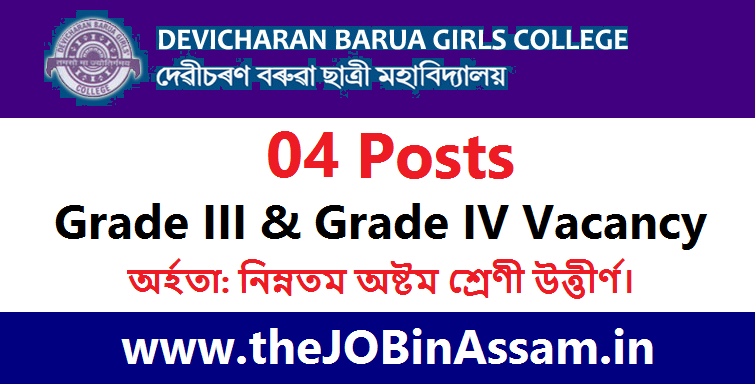 DCB Girls' College Jorhat Recruitment 2022 – Apply for 04 Grade III & IV Vacancy