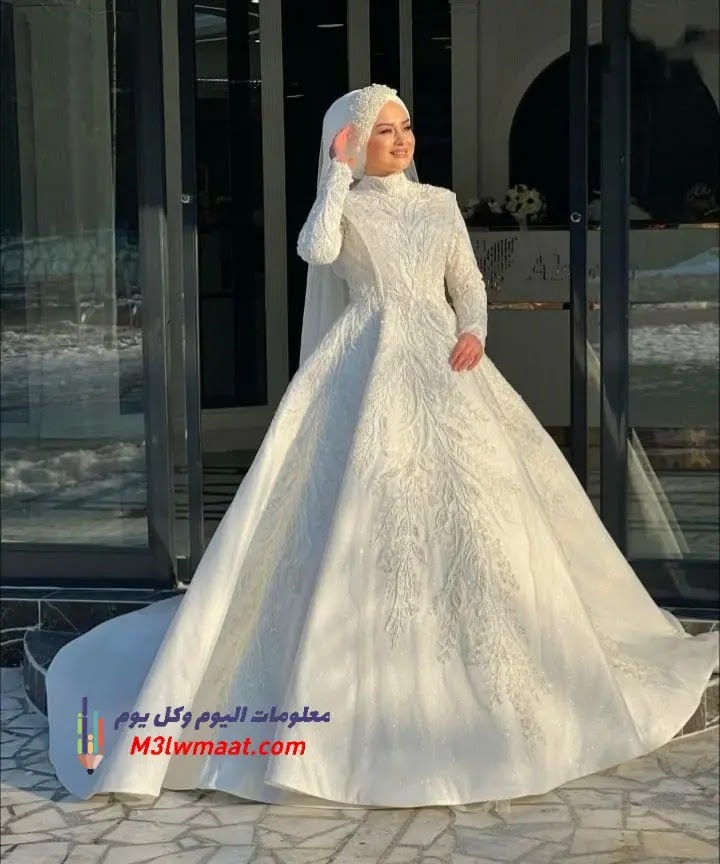 فساتين زفاف محجبات 2023 فستان فرح أبيض 2023