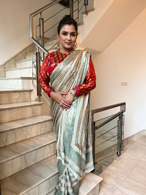 hand embroidered sequin saree on pure French chiffon