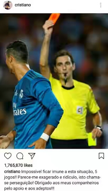 Ronaldo Reacts To His 5 Match Ban.. Checkout What He said!