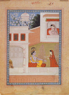 Folio from a Manuscript of the Satsai of Bihari Lal: Krishna Talks to Radha's Maidservant