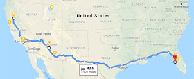 Map of Trip Home to Florida