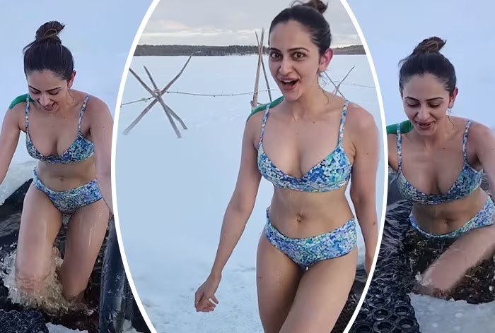 Indian Actress Rakul Preet Singh in blue bikini