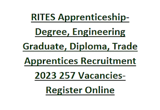RITES Apprenticeship-Degree, Engineering Graduate, Diploma, Trade Apprentices Recruitment 2023 257 Vacancies-Register Online