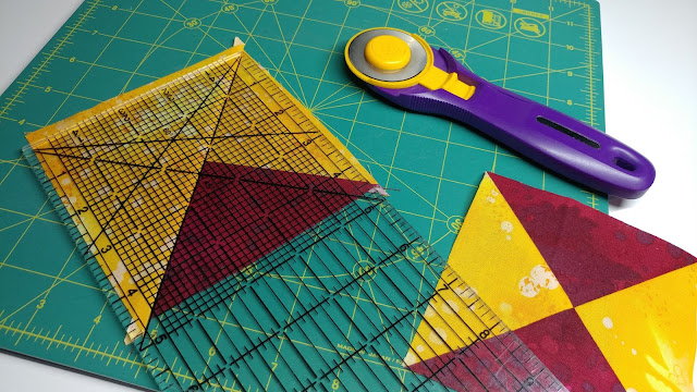 Trimming quarter square triangles with a rectangle ruler