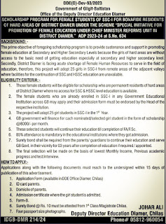 Government of Gilgit-Baltistan SCHOLARSHIP PROGRAM FOR FEMALE STUDENTS OF SSC-I FOR BONAFIDE RESIDENTS OF HARD AREAS OF DISTRICT DIAMER