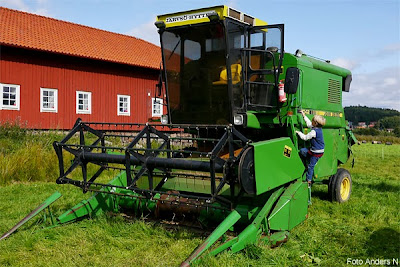 skördetröska, tröska, john deere, liten pojke, field harvester, small boy