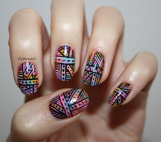 Multicoloured Bright Tribal Nail Art