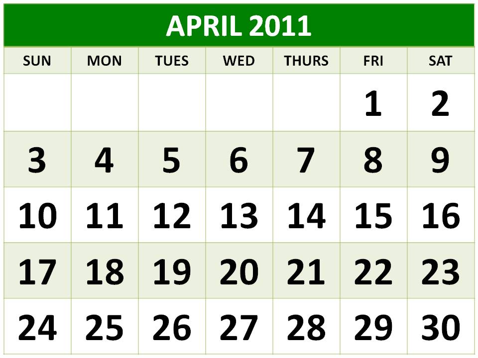 2011 calendar april